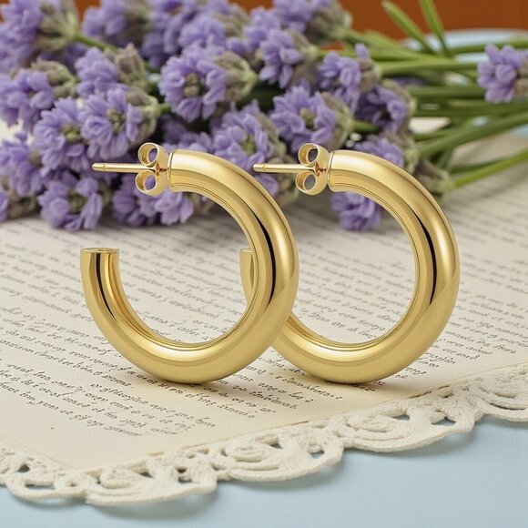 🆕️Chunky C Hoop Earrings 18K Gold Plated Stainless Steel Statement Modern - Picture 7 of 12